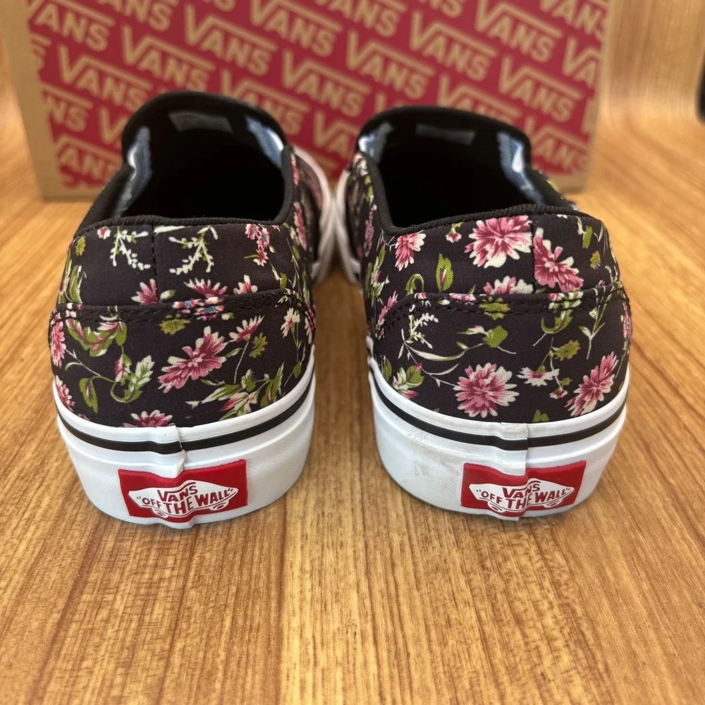 Vans Asher Slip On Womens 7 Dark Floral Black VN000CVEBM8 Floral Canvas NEW